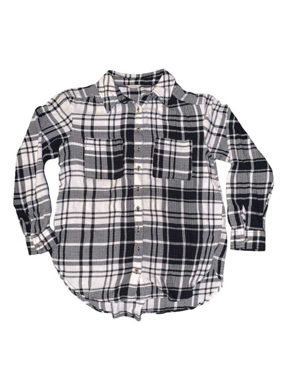 Anthropologie Pilcro Women's Black And White Plaid Button-Up Flannel Shirt Sz S